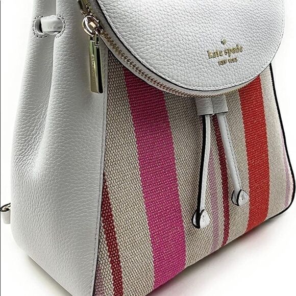 🌸HP🌸 Kate ♠️ Spade Leila Stripe Canvas Med. Flap Backpack! - Picture 3 of 9